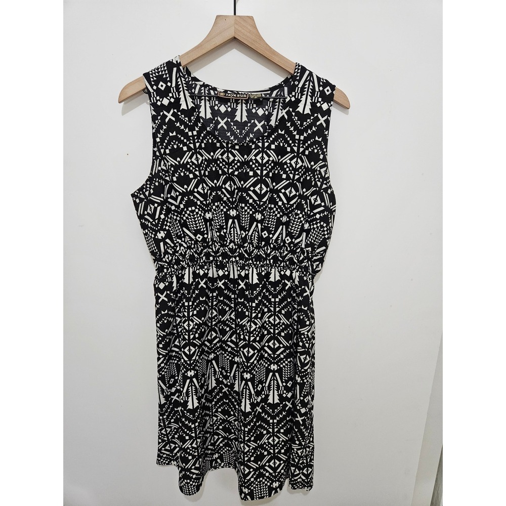 Raya Sun Womens XL Black White Geometric Tribal Print Sleeveless Mini Dress